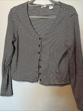 Levi's Black & White Striped Button-Front Long Sleeve Top